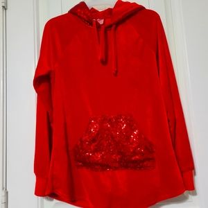 Red Velour Sequin Hoodie small size